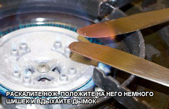 Раскалите нож, положите на него немного шишек и вдыхайте дымок metod-raskalennogo-nozha